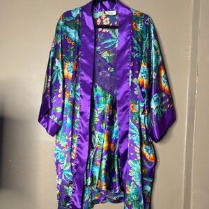 Victoria's Secret  Purple Floral  Robe  OSFM & Nightie- Size Small FLAWED